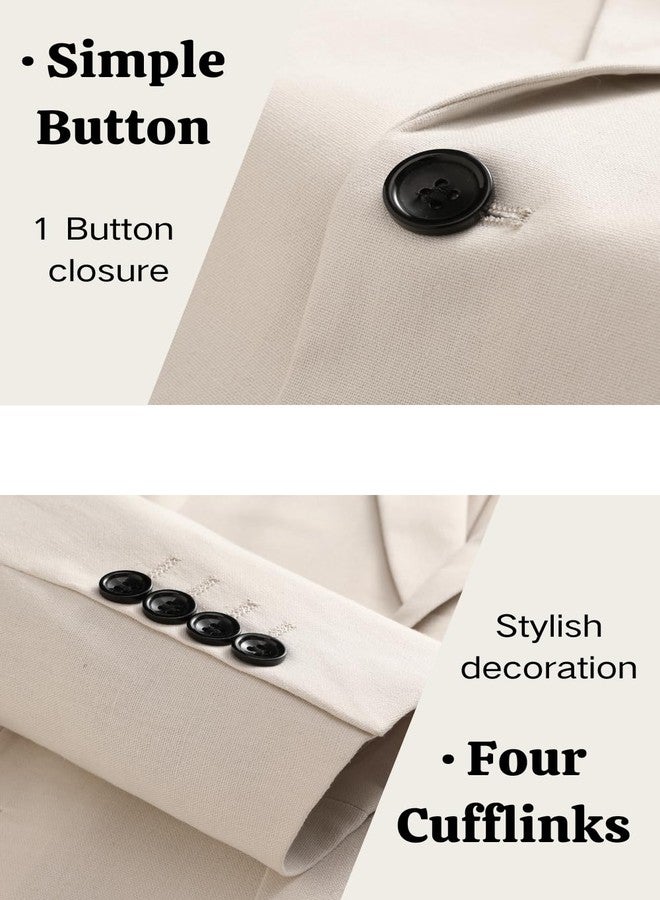UNINUKOO Mens 2 Piece Suit Linen Summer Top Blazer Pants Sets Beach Wedding Wear Vacation Prom Suits for Men US Size M Khaki - Image 4